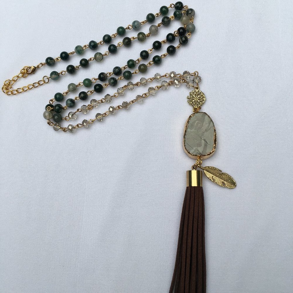 Druzy Necklace Suede Tassel w/Gemstone